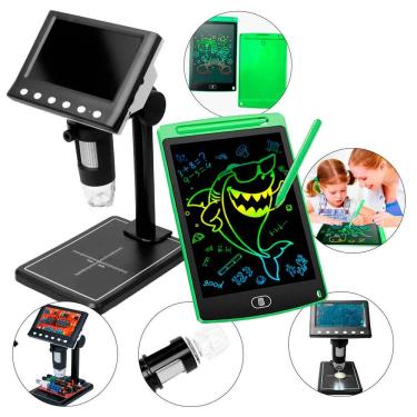 Imagem de Kit Microscópio Digital com Tela 5 Polegadas + Lousa Mágica, Zoom Contínuo 1X a 1000X, Alta Definição, Lousa 8,5