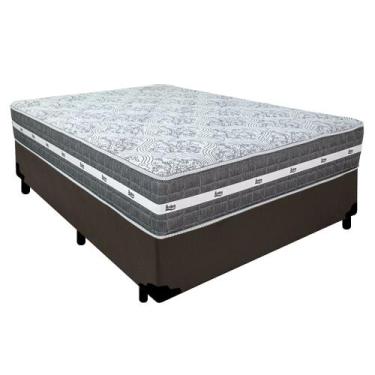 Imagem de Cama Box Casal Sintético + Colchão Anjos Black Graphite Molas Ensacada