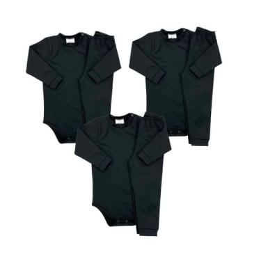 Imagem de Kit 3 Conjuntos Térmicos Peluciado Body + Calça bebê - Preto 01 - 1 - 