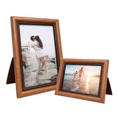 Imagem de Jogo 2 Porta-Retratos 10x15  e 15x21 Madeira Marrom Fosco Tradicional  Com Vidro Horizontal ou Vertical
