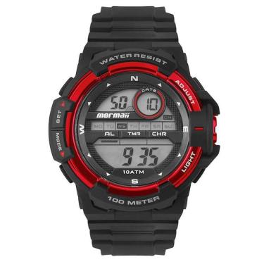 Imagem de Relógio MORMAII masculino digital preto vermelho MOLCDAAS/8R