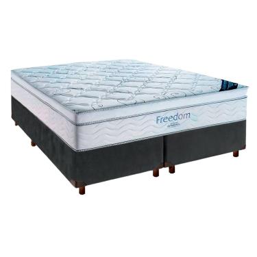 Imagem de Cama Box Cinza e Colchão Ortobom Freedom Casal
