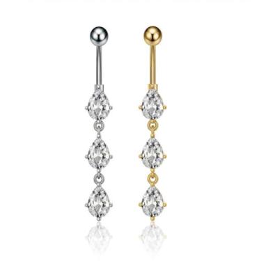 Imagem de Piercing Umbigo 3 Zircônias - Aço cirúrgico/Semijoia Cor:Dourado - Bub