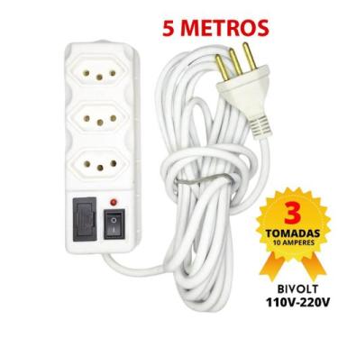 Imagem de Filtro de Linha Branco 3 Tomadas com 5 Metros - MAV ELETRO