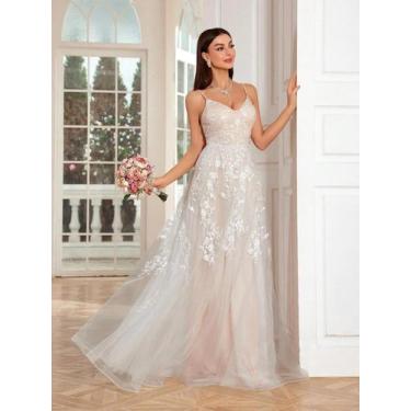Imagem de Vestido de Festa Longo Bordado com Renda - Modelo Romântico Mgiacy, BR