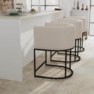 Imagem de Conjunto de 3 Banquetas RIVOVA em Linho Creme 61cm Altura para Balcão