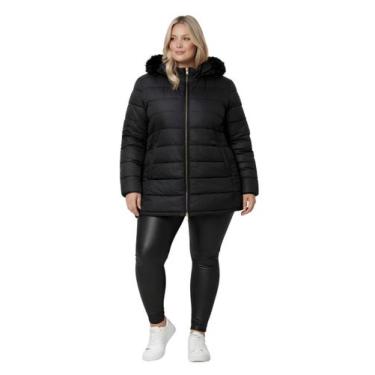 Imagem de Jaqueta ParKa Feminina Dupla Face Nylon e Peluciada Preto Plus Size - 