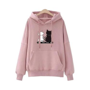 Imagem de Moletom Casual Feminino Com Estampa De Gato, Moda Streetwear, Moletom 