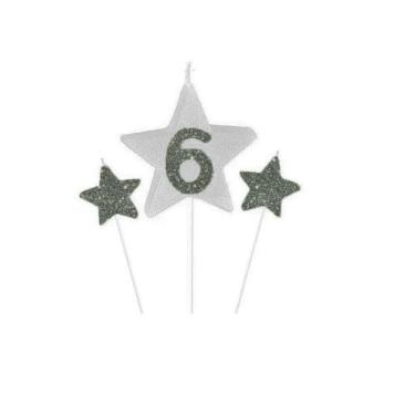 Imagem de Vela de Aniversário New Star Prata - Número 6 - Curifest