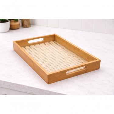 Imagem de Bandeja Retangular Bambu Palha 33cm para Servir e Organizar em Acrílico e Plástico Bege...