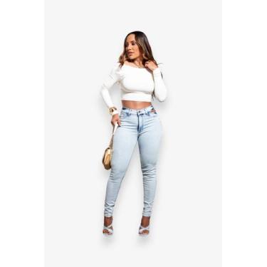 Imagem de Calça Feminina Jeans Skinny Cut Out - Razon Jeans, 44, Lavagem clara