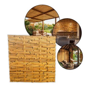 Imagem de Esteira Bambu Forro Casca 1x1m Trama Dupla Placa Pergolado Teto Parede Decoração Natural Jardim