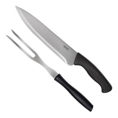 Imagem de Kit Faca E Garfo Churrasco e Açougue Aço Inoxídavel Cabo de Plástico P