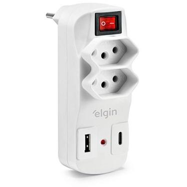 Imagem de Filtro de Linha 2 Tomadas USB Tipo A-C 10A Proteção Contra Surtos com Carregamento Rápido Elgin