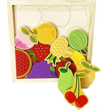 Imagem de Brinquedo Pedagógico de Madeira Colecione e Encaixe Frutas Coordenação Motora Toy Mix