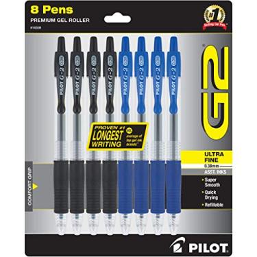 Imagem de PILOT Caneta 16591 G2 Premium recarregável e retrátil canetas de tinta gel, ponta ultrafina (0,38 mm), preta e azul, 8 unidades