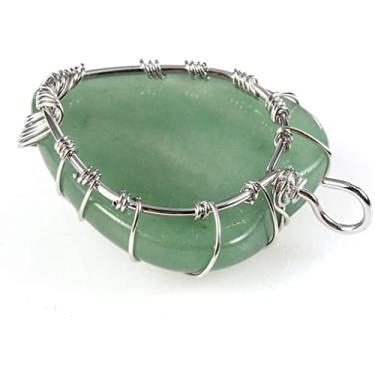 Imagem de Colar com pingente de quartzo de cristal natural feito à mão com pingente de árvore da vida, colar de prata envoltório de chacra, espírito de cura, pedra poderosa de cristal (aventurina verde)