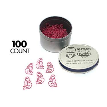 Imagem de Clipes de papel Butler in the Home em forma de sereia ótimos para colecionadores de clipe de papel ou presente de escritório – vem em lata redonda com tampa e caixa de presente, 100 Count Pink