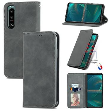 Imagem de YUNCHAO Caixa de telefone Para Sony Xperia 5 III Pele Retro Sinta Negócios Magnetic Horizontal Flip Capas De Couro Com Holder & Cartão Slots & Carteira & Posto Frame capa para celular