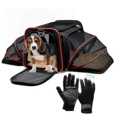 Imagem de Bolsa Pet Expansível Vermelho + Par de Luva Tira Pelos