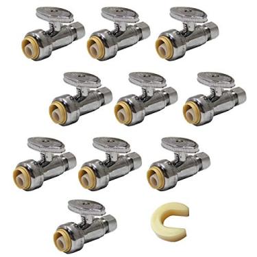 Imagem de (Pacote com 10) EFIELD Push Fit 1/4 Turn Straight Stop Valve Water Shut Off 1/2 Push x 3/8 Inch Compression Chrome With A Disconnection Clip