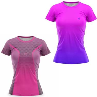 Imagem de Kit 2 Blusa Feminina Academia Fitness Camisa Caminhada Dry fit Camiseta Treino ante suor Gênero:feminino;Cor:Rosa;Tamanh