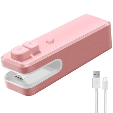Imagem de Mini seladora de sacos 2 em 1 máquina de vedação e máquina de desvedação, seladora portátil elétrica portátil, com protetor de alimentos recarregável por USB (rosa)