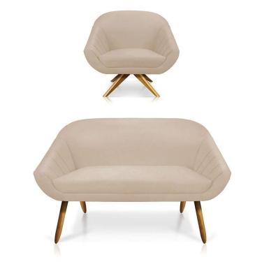 Imagem de Kit 01 Namoradeira 02 Lugares E 01 Poltrona Giovana Suede Bege
