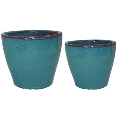 Imagem de Kit 2 Vasos Cachepot De Cerâmica 6 Cores Para Decoração Cor: Azul Claro