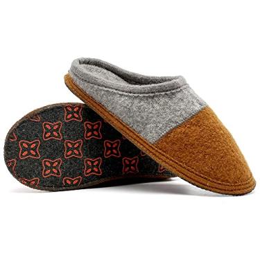 Imagem de LE KAPMOZ Pantufa masculina de lã fervida respirável para o inverno quente chinelo feminino para uso interno/externo, Brown/Light Gray Felt Sole, 10.5-11.5 Women/9-10.5 Men