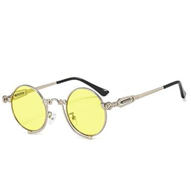 Imagem de Óculos de sol clássico Steampunk Designer óculos redondos para homens e mulheres vintage tons punk, amarelo prata, tamanho único