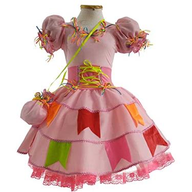 Imagem de Vestido Caipira Bebê Rosa Luxo Bandeirinhas de 0 M a 2 anos (M 1-2 Anos)
