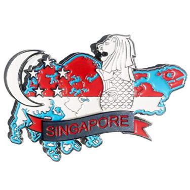 Imagem de Imã Singapura – Imã Mapa Singapura Bandeira Cidades Símbolos - Mapa Mundi Magnético - Imã Geladeira Singapura