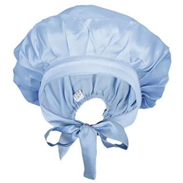 Imagem de Moonsix boné feminino de seda natural para dormir, boné de cetim elástico para cuidados com o cabelo, 11-Blue(Tape), One Size