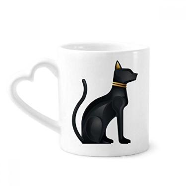 Imagem de Caneca abstrata do antigo Egito com estampa de gato preto café cerâmica copo de coração de vidro