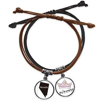 Imagem de DIYthinker Pulseira de couro estilo princesa com corrente manual de corda do mapa dos Estados Unidos da América de Nevada