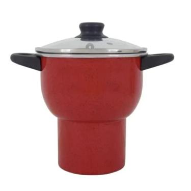 Imagem de Cuscuzeira Vermelho 18cm Com Tampa De Vidro Em Alumínio