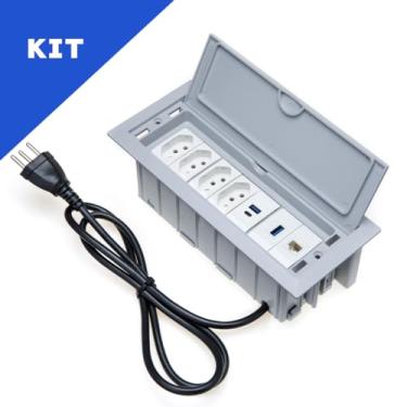 Imagem de Kit 2 Caixas De Tomadas 4 Blocos 3 Tom 10A 2 e 2 USB 1 TipoC COR:BRANCO