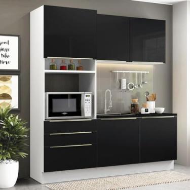 Imagem de Cozinha Compacta Madesa Lux com Armário e Balcão 5 Portas 3 Gavetas - Branco/preto