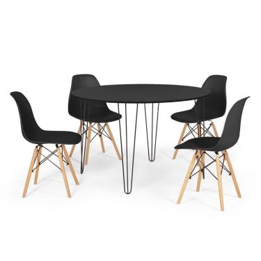 Imagem de Conjunto Mesa de Jantar Redonda Hairpin 120cm Preta com 4 Cadeiras Eames Eiffel - Preto