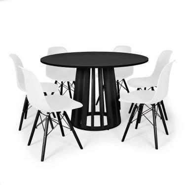 Imagem de Conjunto Mesa de Jantar Redonda Talia 120cm Preta com 6 Cadeiras Eames Eiffel Base Preta - Branco