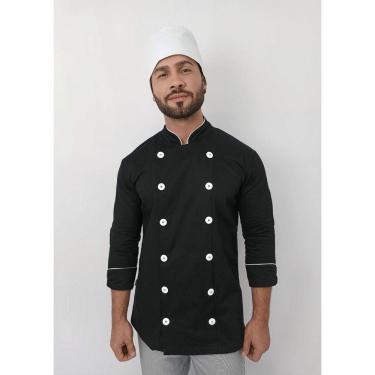 Imagem de Dolma Masculina Chef de Cozinha Manga ¾ Tecido de Brim - Preto