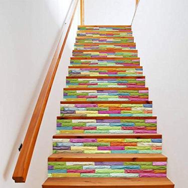 Imagem de Adesivos de escada 3D 13 peças capa de escada de grão de madeira decoração de casa clássico removível adesivo de escada pinturas adesivos de escada