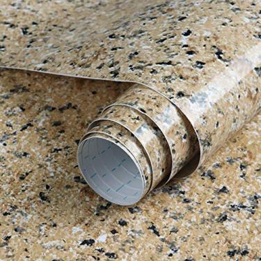 Imagem de GloryTik Papel de contato autoadesivo de granito marrom de 69 x 497 cm, papel de parede de superfície brilhante com aparência de granito espesso à prova d'água para cozinha, bancada, banheiro,