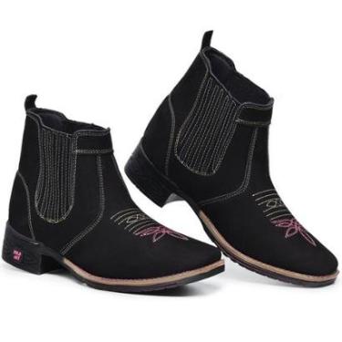 Imagem de Bota Botina Feminina Texana Couro Bico Quadrado Cano Curto-Feminino