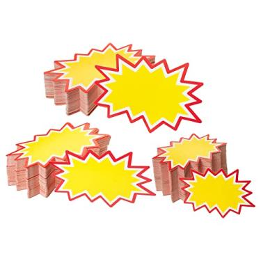 Imagem de Sinais Starburst com adesivos 300 peças | Etiquetas de preço de venda para venda de garagem, venda de imóveis, venda de quintal, varejo. 150 peças de cartões de sinal de preço e 150 peças de pontos
