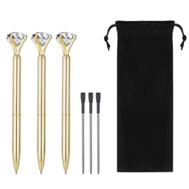 Imagem de MSTOKIN Canetas esferográficas de metal com diamantes grandes na parte superior, canetas esferográficas de diamante divertidas e extravagantes para mulheres e meninas casamento escola Ofiice (pacote