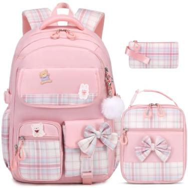 Imagem de ACESAK Mochila para meninas – 3 peças para meninas lindas mochilas escolares para meninas jardim de infância, rosa, Large, Mochila para meninas