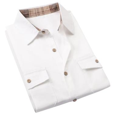 Imagem de Cromoncent Camisa social masculina de manga curta com botões e gola xadrez, Branco, P