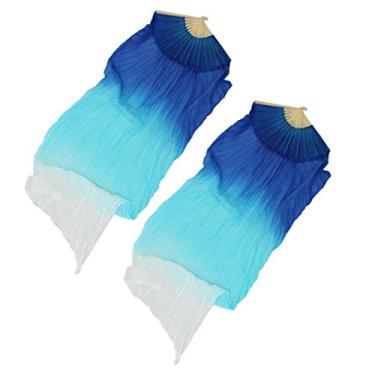 Imagem de YIJU Conjunto de Véus de Dança do Ventre em Bambu Natural - 2 Unidades, Marinha + Branco., como descrito